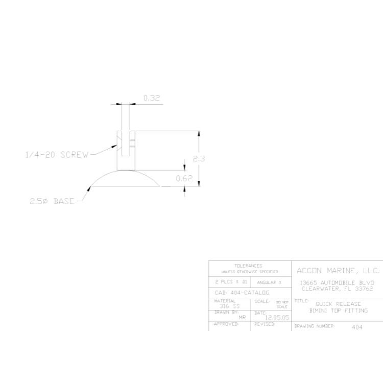 Removable Swivel Bimini Mount, Stainless