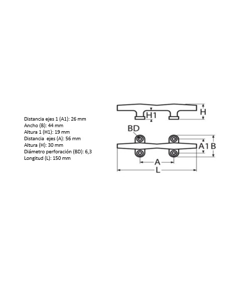 Cornamusa Inox 125 mm