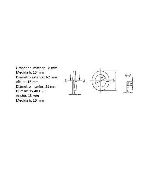 Arandela Grower D-127 Inox 316